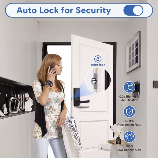 Smart Fingerprint Door Lock, Keyless Entry Door Lock with Reversible Handle, 6 in 1 Touchscreen Keypad Digital