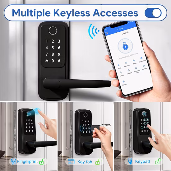 Smart Fingerprint Door Lock, Keyless Entry Door Lock with Reversible Handle, 6 in 1 Touchscreen Keypad Digital